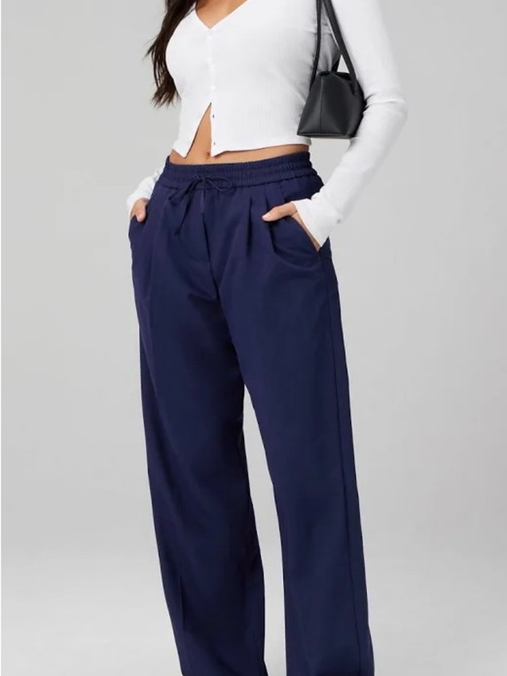 NWT Fabletics Navy Wide-Leg Drawstring Track Pants. Long length